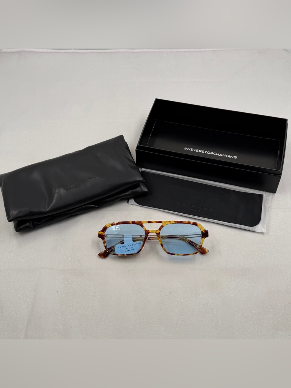 Carolina Lemke Tortoiseshell Square Sunglasses with Blue Lenses - Picture 2 of 6